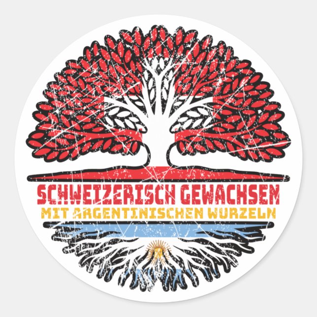 argentinien Argentinisch Schweizer Schweiz Baum Runder Aufkleber (Vorderseite)