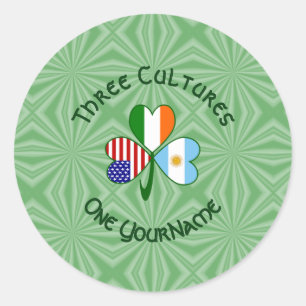 Argentinien Irland USA Kleeblatt Flagge Personalis Runder Aufkleber