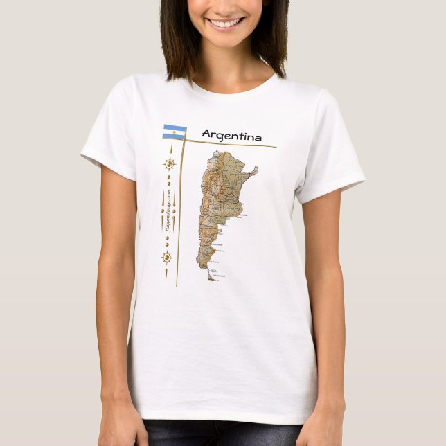 Argentinien Karte + Flagge + T - Shirt (Vorderseite)