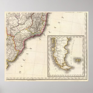 Argentinien und Chile gravierte Karte Poster
