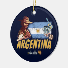 Argentinien Vintag Gaucho mit Fahnenfußball Keramik Ornament
