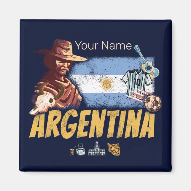 Argentinien Vintag Gaucho mit Fahnenfußball Magnet (Vorne)