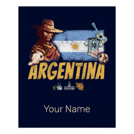 Argentinien Vintag Gaucho mit Fahnenfußball Poster