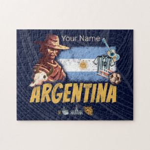 Argentinien Vintag Gaucho mit Fahnenfußball Puzzle