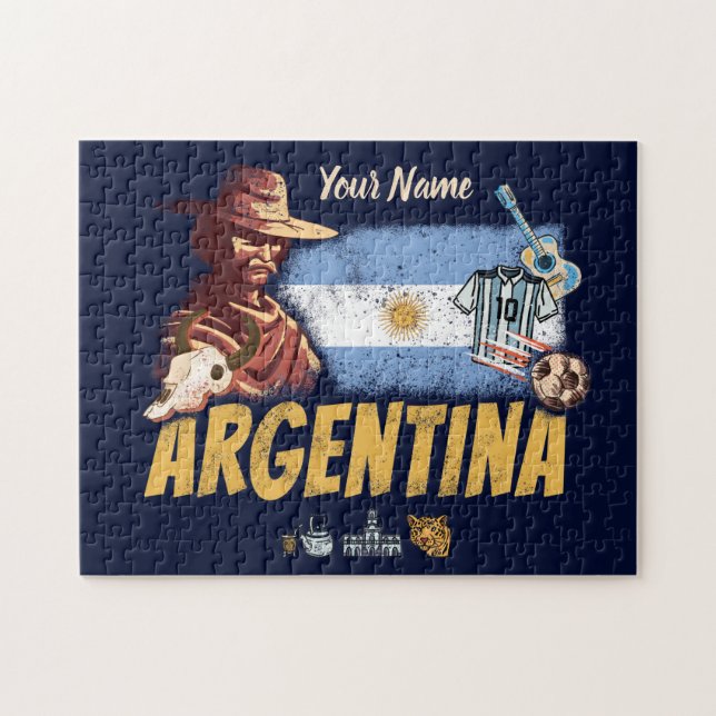 Argentinien Vintag Gaucho mit Fahnenfußball Puzzle (Horizontal)
