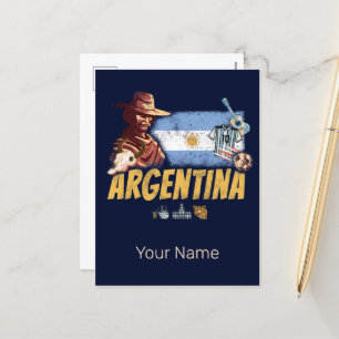 Argentinien Vintage Gaucho mit Flagge Fußball Feiertagspostkarte