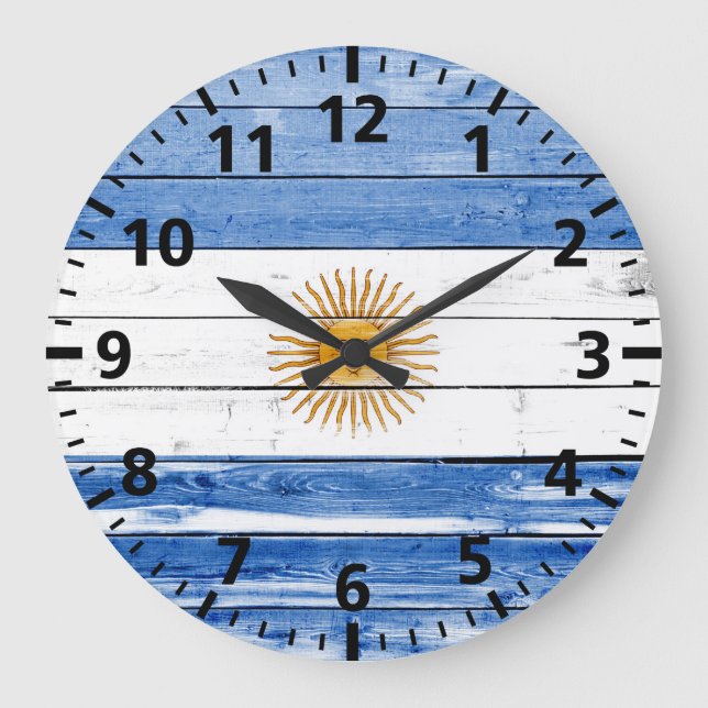 Argentinische Flagge Farbe auf Holz Große Wanduhr (Vorderseite)