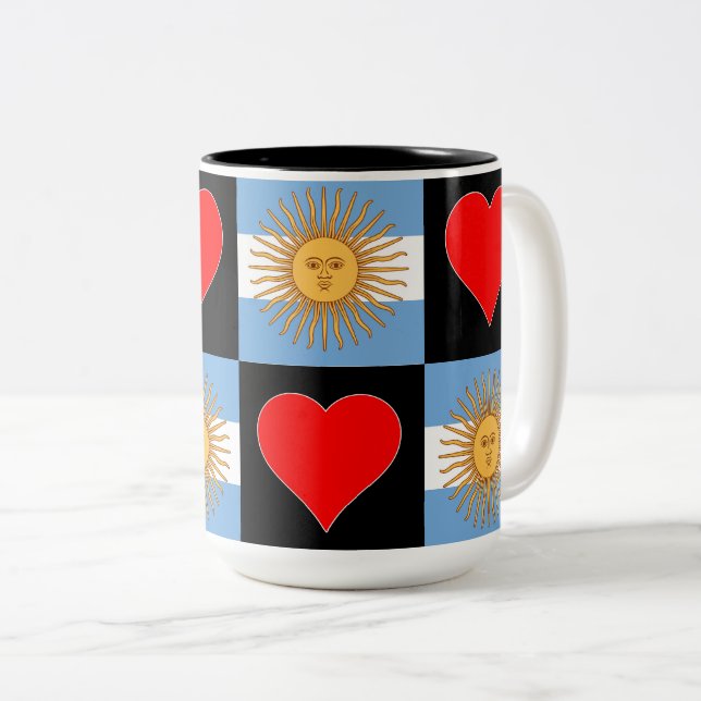 Argentinische Flagge Herzmuster Patriotik Argentin Zweifarbige Tasse (VorderseiteRechts)