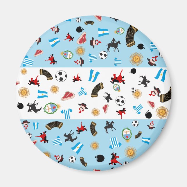 Argentinische Flagge mit berühmten Gegenständen de Magnet (Vorne)