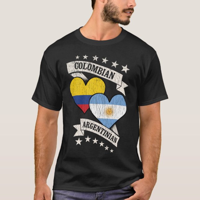 Argentinische Herzflaggen in Kolumbien T-Shirt (Vorderseite)