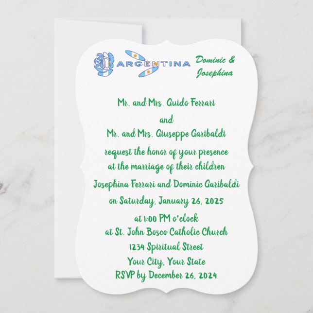 Argentinische Rosenflagge Personalisierte Hochzeit Einladung (Vorderseite)