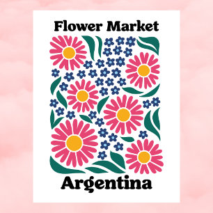 Argentinischer Blumenmarkt Rosa Daisy & Blaue Wies Postkarte