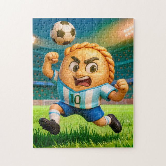 Argentinischer Empanada-Fußballspieler springt zum Puzzle (Vertikal)