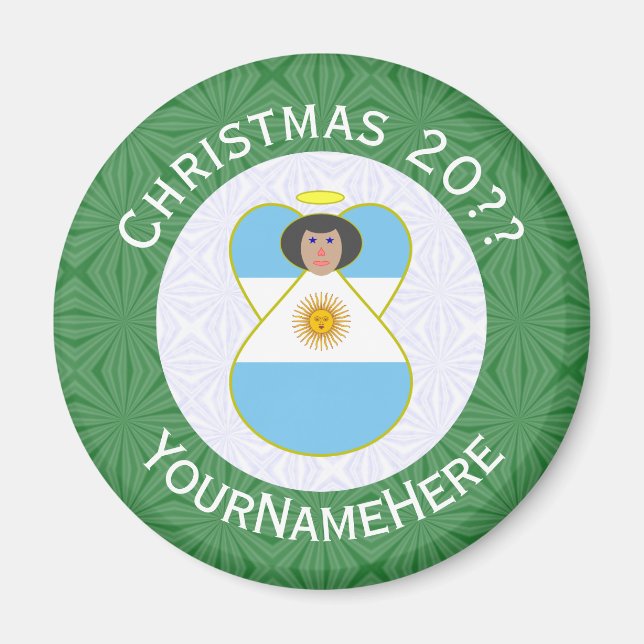 Argentinischer Flaggen-Weihnachtsengel Personalisi Magnet (Vorne)