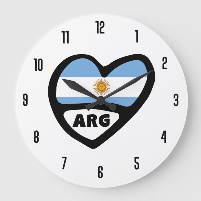 Argentinischer Ländercode ARG Flaggenmitte Große Wanduhr (Vorderseite)