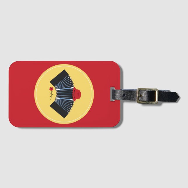 Argentinischer Tango Bandoneon mit Red Fedora und  Gepäckanhänger (Vorderseite (Horizontal))