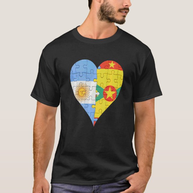 Argentinisches Grenadan Flag Herz T-Shirt (Vorderseite)