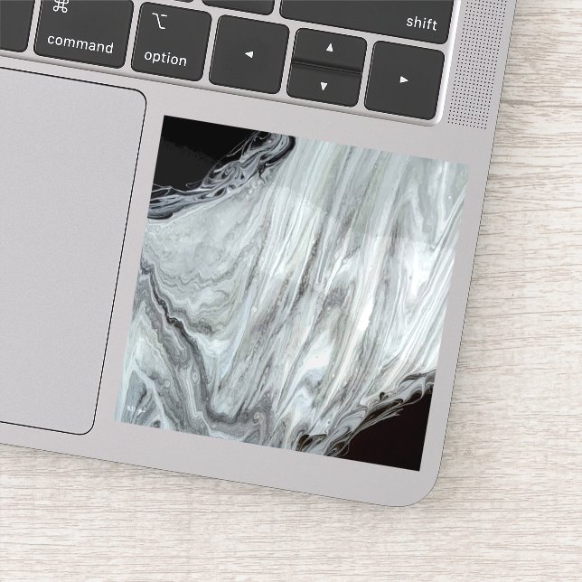 Argentum Abstract Silber Grau Schwarz Fluid Art Aufkleber (Detail)