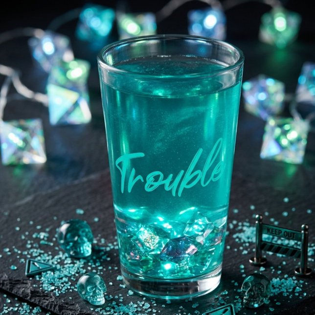 Ärger brodelt – Teal Schrift Pintglas Glas (Von Creator hochgeladen)