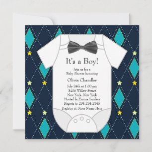 Argyle Blau Gelbe Babyparty für Jungen Einladung