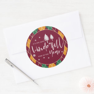 Argyle Gelb Orange Grün Frohe Weihnachten Runder Aufkleber