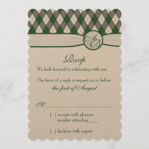 Argyle Golfball Golf Grün Monogramm Hochzeit RSVP Einladung