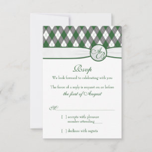 Argyle Golfball Golf Grün Monogramm Hochzeit RSVP Karte