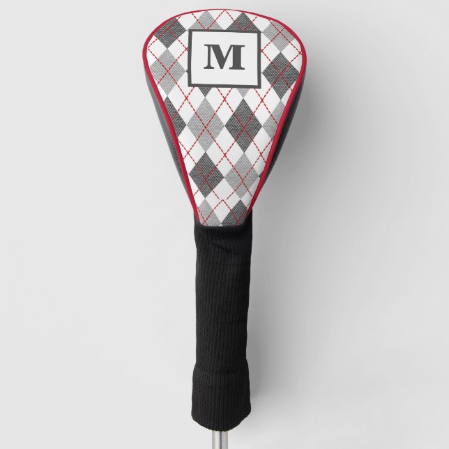 Argyle Karo Rot Grau Silber Golf Benutzerdefiniert Headcover (Vorderseite)