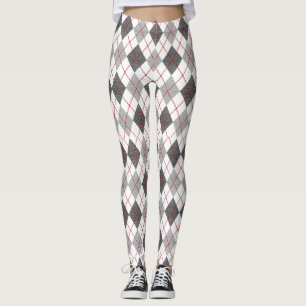 Argyle Karo Rot Grau Silber Leggings
