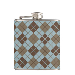 Argyle-Muster in Blau und Taupe Flachmann