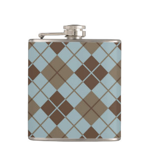 Argyle-Muster in Blau und Taupe Flachmann