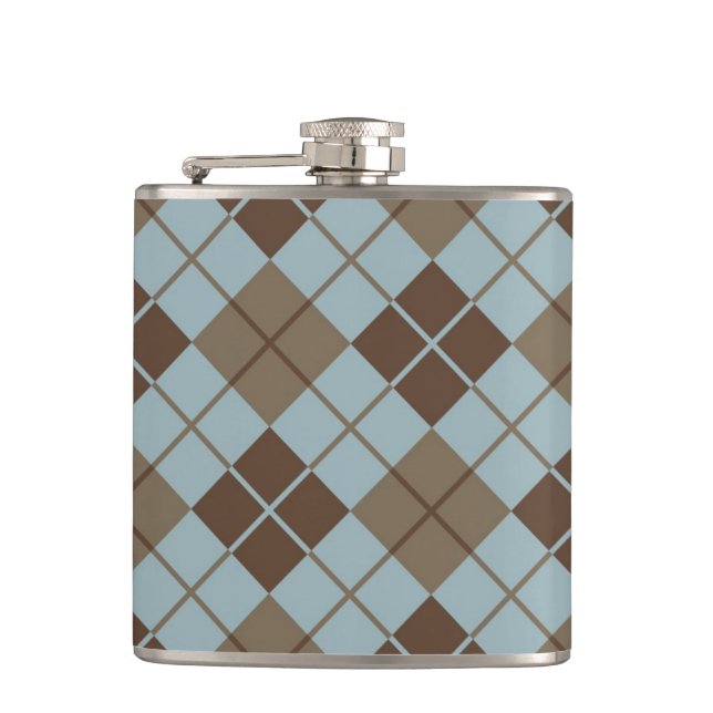 Argyle-Muster in Blau und Taupe Flachmann (Vorderseite)