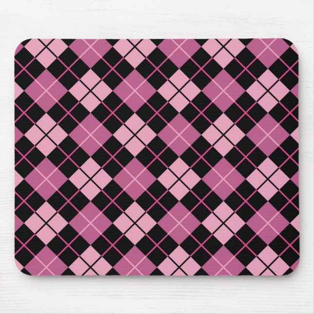 Argyle-Muster in Schwarz und Pink Mousepad (Vorne)
