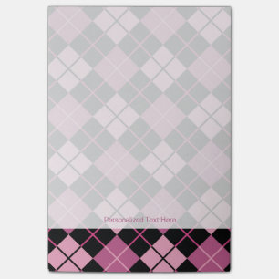 Argyle-Muster in Schwarz und Pink Post-it Klebezettel