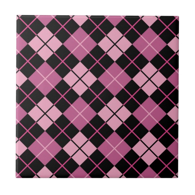 Argyle-Muster in Schwarz und Rosa Fliese (Vorderseite)