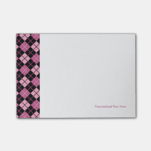 Argyle-Muster in Schwarz und Rosa Post-it Klebezettel