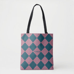 Argyle-Muster Name Ozeanblau Rosa Tragetasche