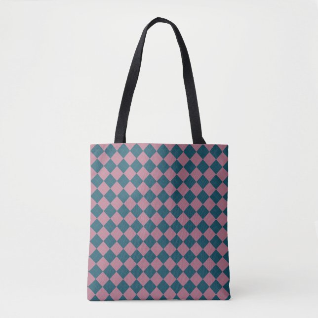 Argyle-Muster Oceanblau-Rosa-Tragetasche (Vorderseite)