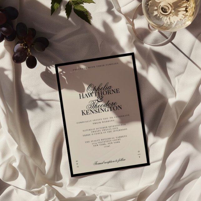 Aria | Black and Beige Minimal Elegant Wedding  Einladung (Von Creator hochgeladen)
