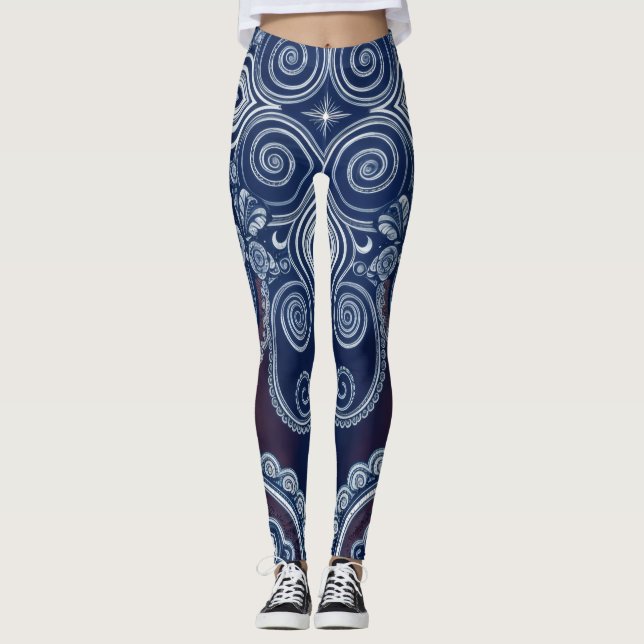 Aria Grace Cobalt-Rosen-Paisley-Heritage-Muster Leggings (Vorderseite)