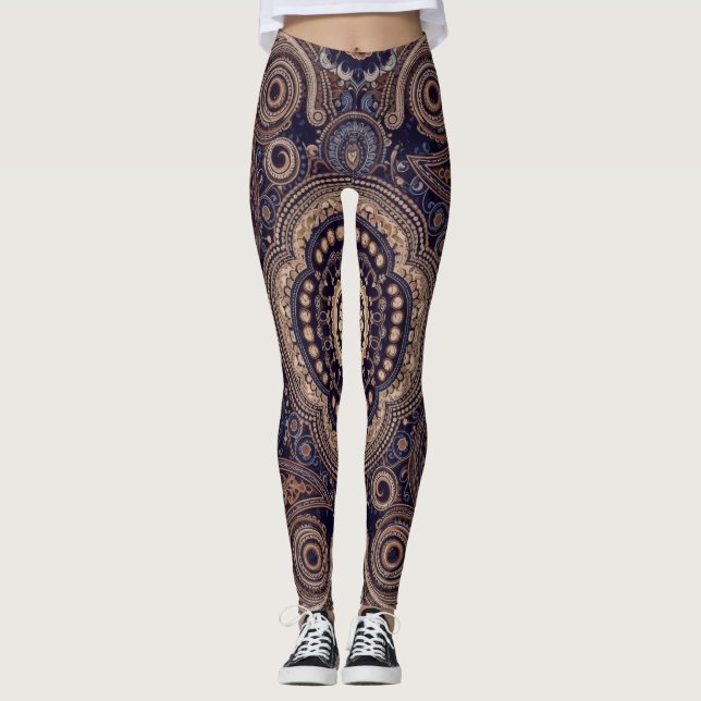 Aria Grace Indigo Marigold Paisley Tapestry Leggings (Vorderseite)