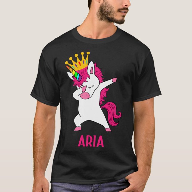 ARIA Personalisiert Dabbing Unicorn Königin T-Shirt (Vorderseite)