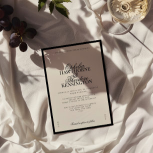 Aria   Schwarze und beige elegante Minimal-Hochzei Einladung