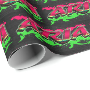 Aria Vorname Name Graffiti red green Geschenkpapier