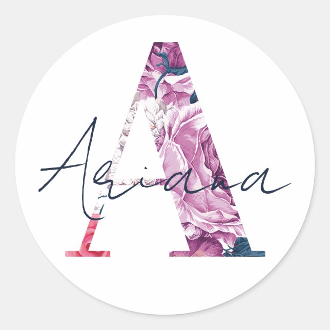 Ariana Name Custom Sticker Girls Label Floral A (Vorderseite)