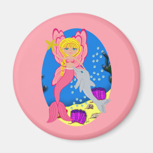 Ariel, die rosa Merfaery und das Dolphin Round Mag Magnet