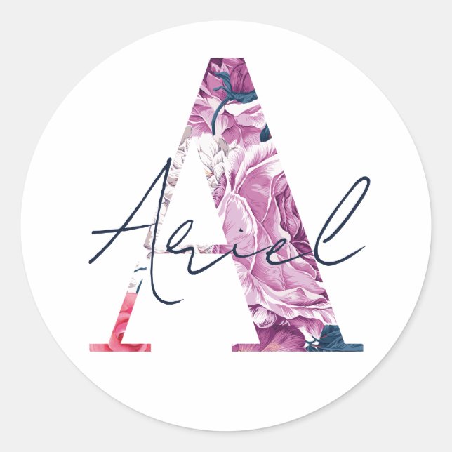 Ariel Name Custom Sticker Girls Label Floral A (Vorderseite)