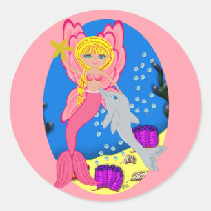 Ariel, rosa Merfaery und Dolphin-Aufkleber Runder Aufkleber