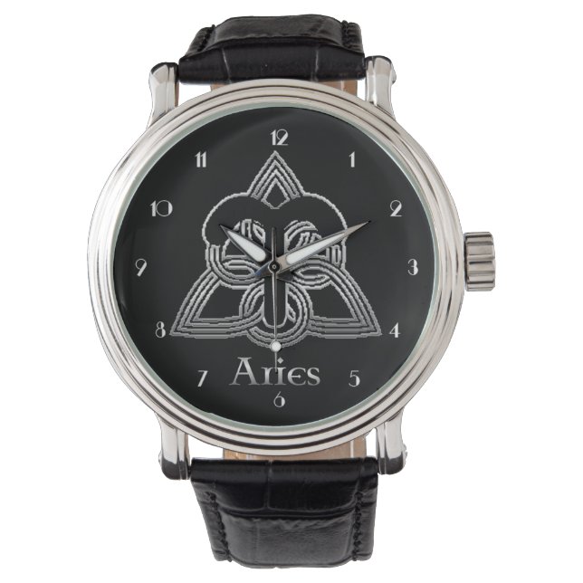 Aries Birth Sign Celtic Knot Zodiac Wrist Watch Armbanduhr (Vorderseite)