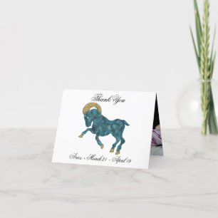 Aries Blue Impressionist Malstil mit Gold Dankeskarte